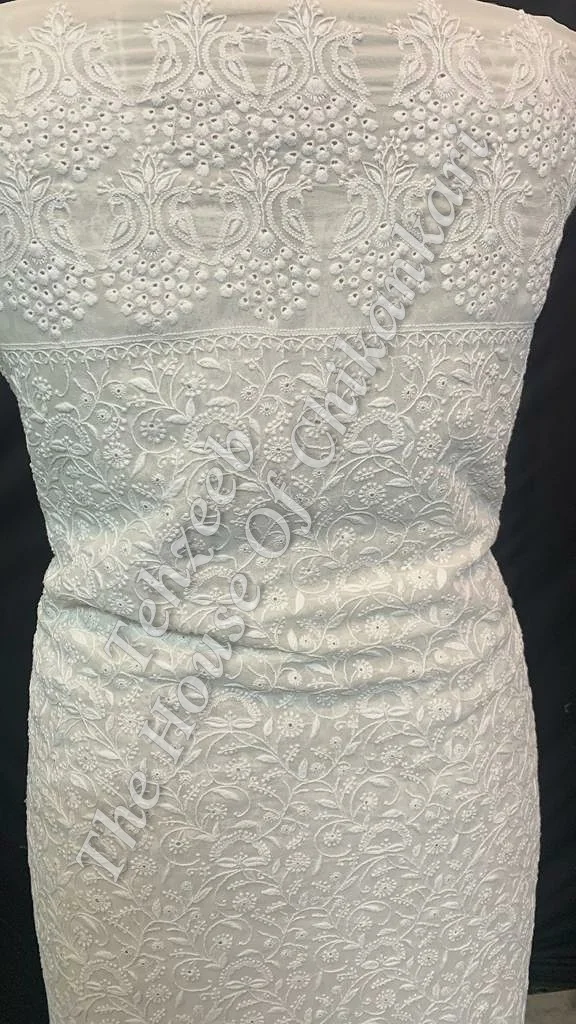 Mughal Nakkashi - Designer Ek Taar Chikankari Suit, Ivory with Booti Dupatta, detail 2