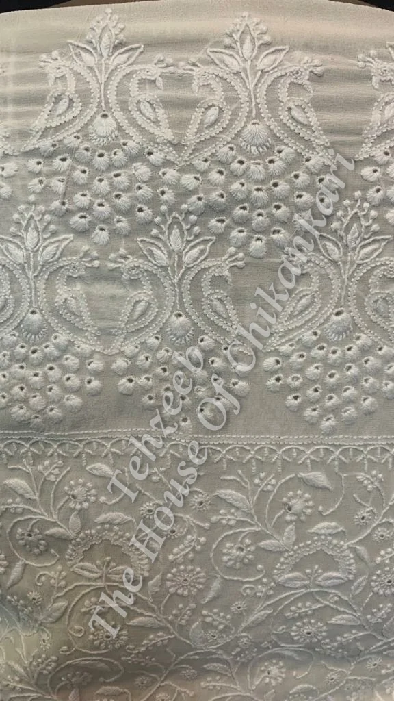 Mughal Nakkashi - Designer Ek Taar Chikankari Suit, Ivory with Booti Dupatta, detail 4