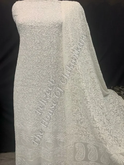 Mughal Nakkashi - Designer Ek Taar Chikankari Suit, Ivory with Paisley Border