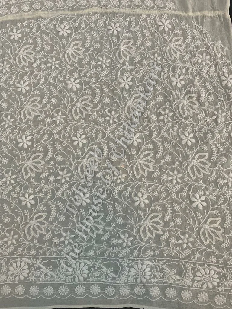 Mughal Nakkashi - Designer Ek Taar Chikankari Suit, Ivory with Paisley Border, detail 3