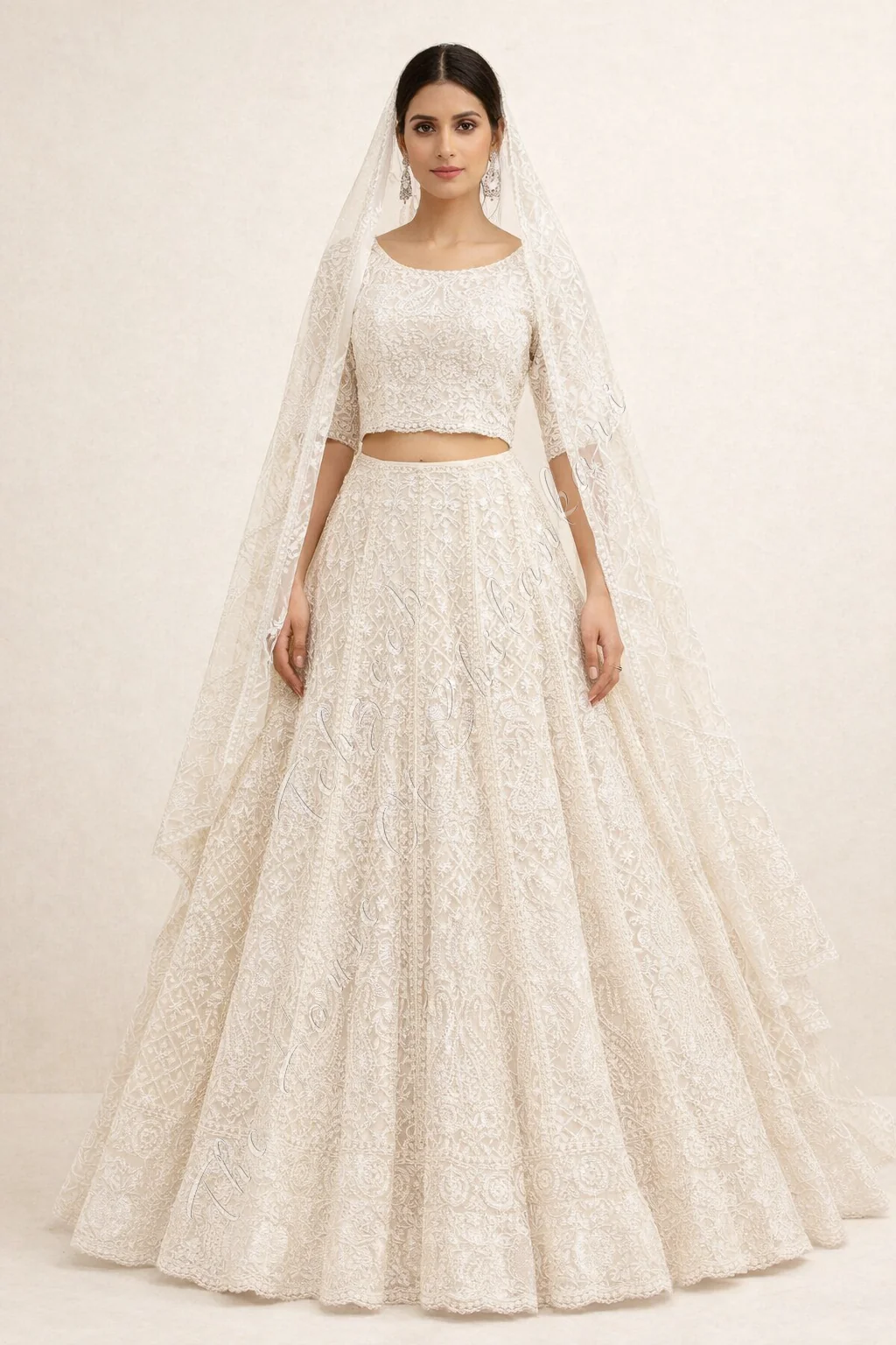 Mughal Nakkashi Ek Taar Haath Jaali Lucknowi Chikankari Lehenga