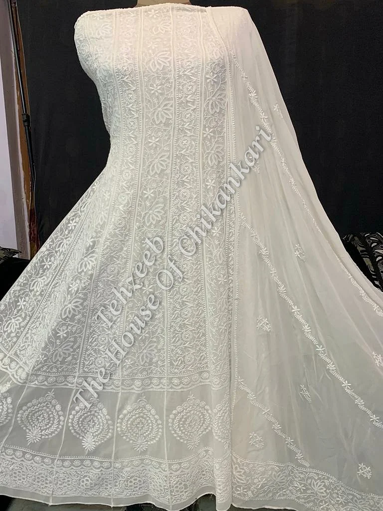 Mughal Nakkashi - Ek Taar Lotus Chikankari Anarkali