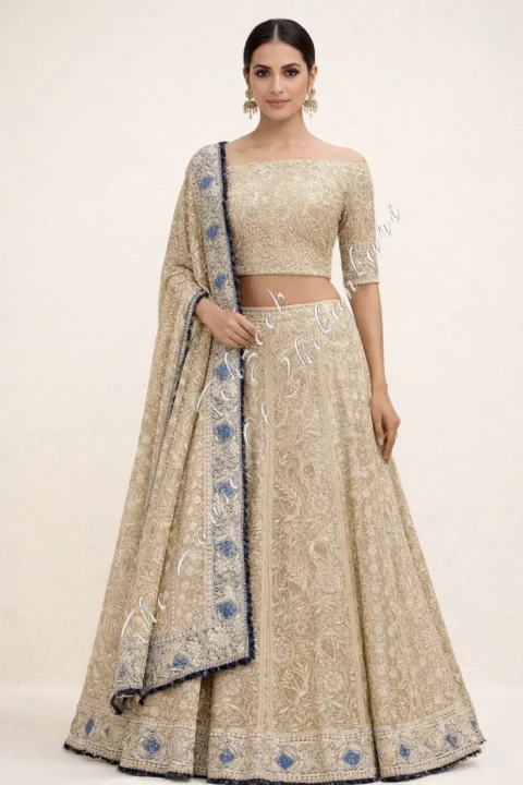 Mughal Nakkashi-EK Taar-Lucknowi Chikankari Lehenga Set