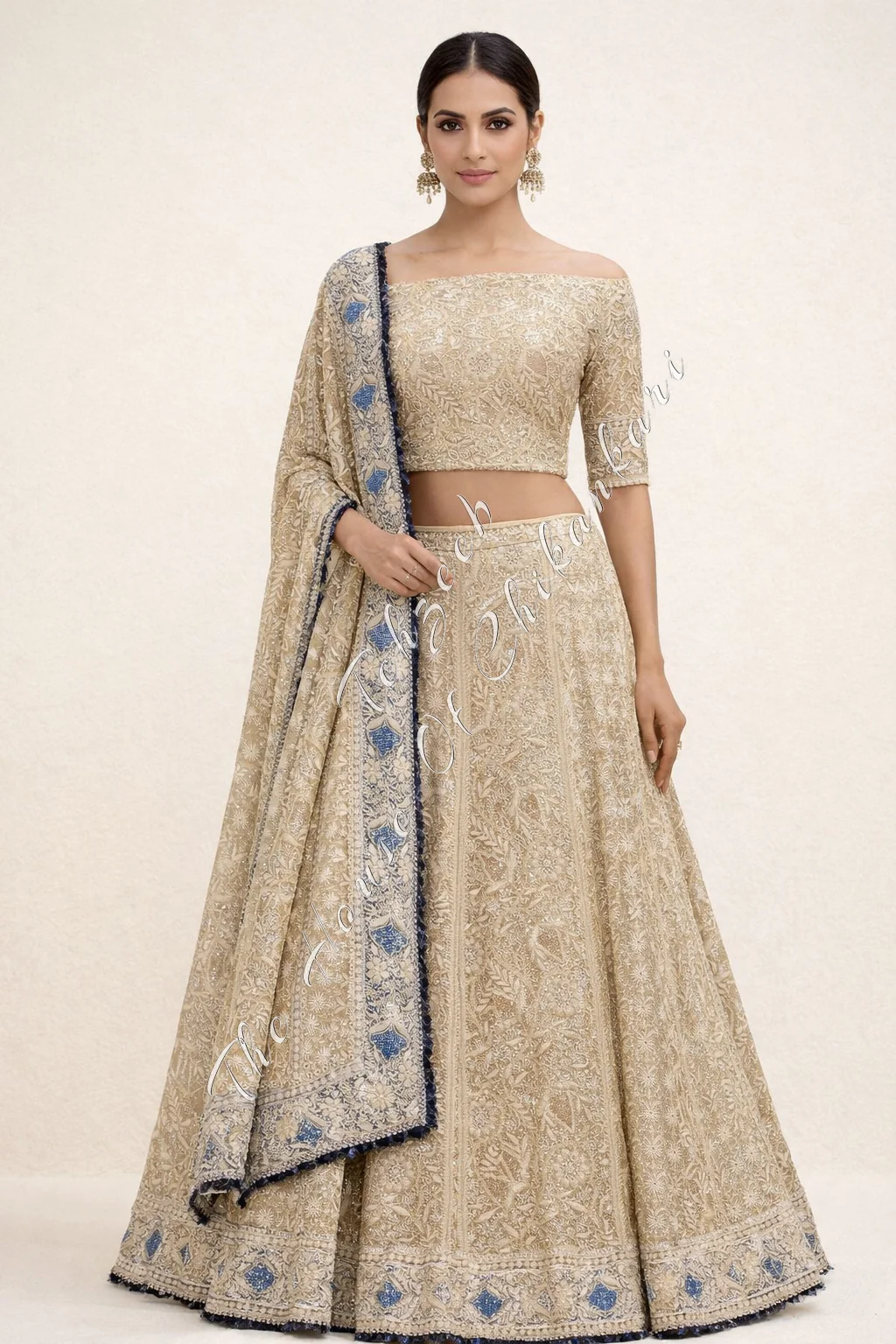 Mughal Nakkashi-EK Taar-Lucknowi Chikankari Lehenga Set