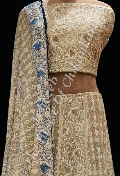 Mughal Nakkashi-EK Taar-Lucknowi Chikankari Lehenga Set, detail 2