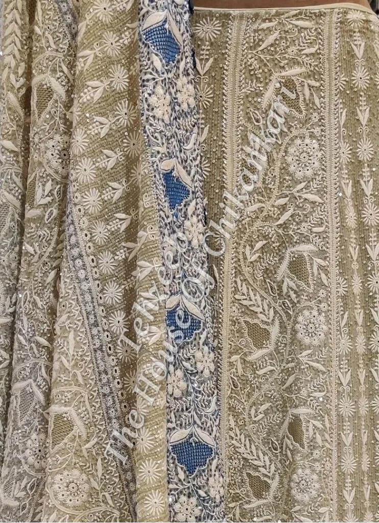 Mughal Nakkashi-EK Taar-Lucknowi Chikankari Lehenga Set, detail 4