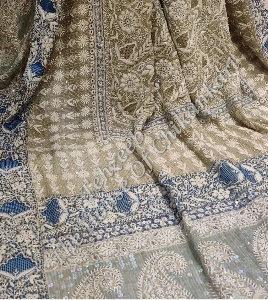 Mughal Nakkashi-EK Taar-Lucknowi Chikankari Lehenga Set, detail 5