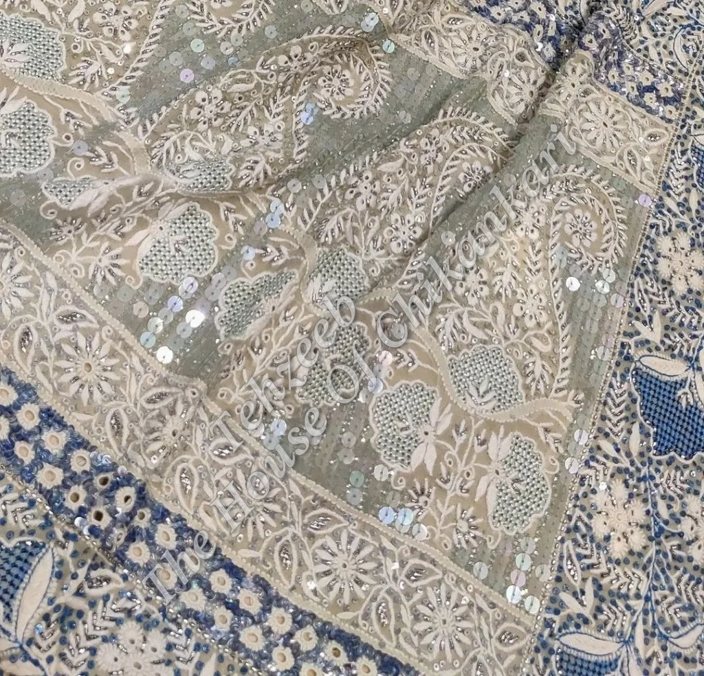 Mughal Nakkashi-EK Taar-Lucknowi Chikankari Lehenga Set, detail 6