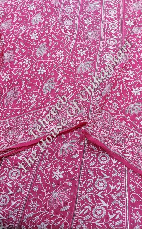 Mughal Nakkashi - Ek Taar Silver Chikankari Anarkali, Magenta