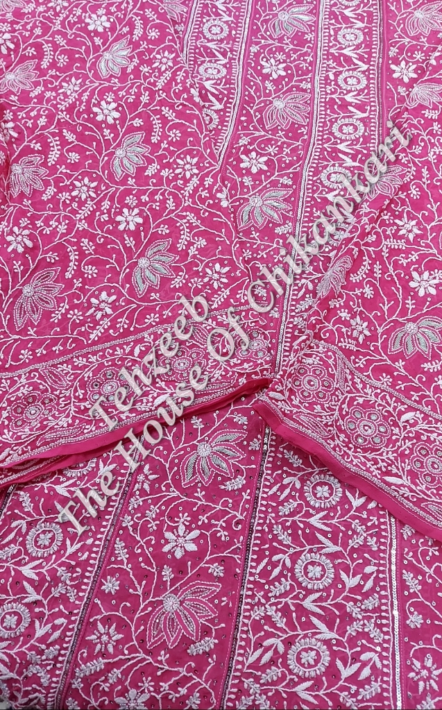 Mughal Nakkashi - Ek Taar Silver Chikankari Anarkali, Magenta