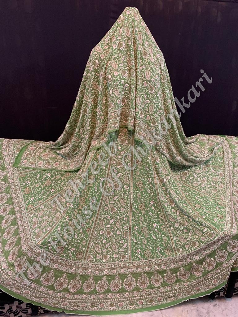 Mughal Nakkashi - Gulabkaari Ek Taar Lucknowi Chikankari Lehenga Set, detail 3