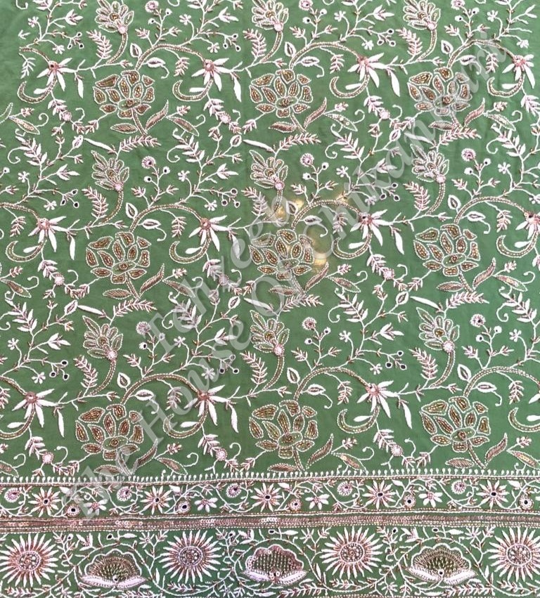 Mughal Nakkashi - Gulabkaari Ek Taar Lucknowi Chikankari Lehenga Set, detail 4