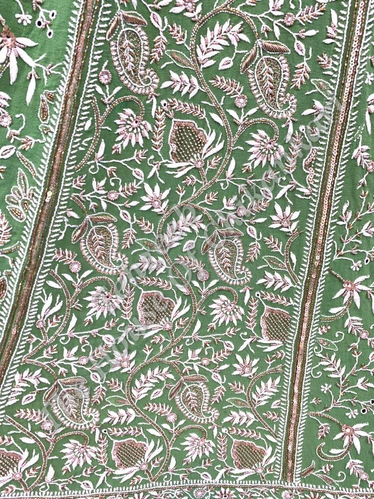 Mughal Nakkashi - Gulabkaari Ek Taar Lucknowi Chikankari Lehenga Set, detail 5