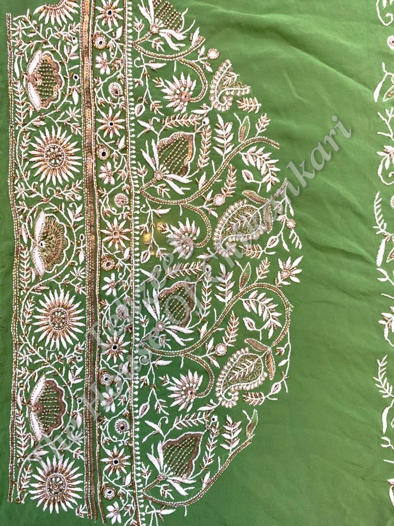 Mughal Nakkashi - Gulabkaari Ek Taar Lucknowi Chikankari Lehenga Set, detail 6