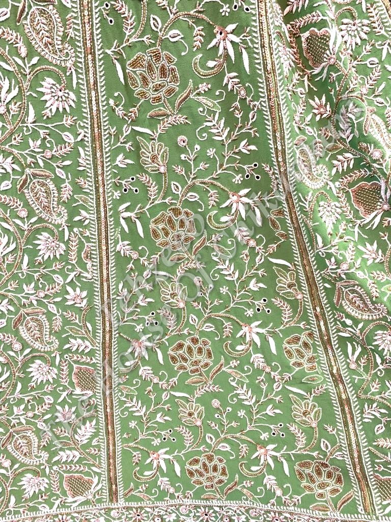Mughal Nakkashi - Gulabkaari Ek Taar Lucknowi Chikankari Lehenga Set, detail 8