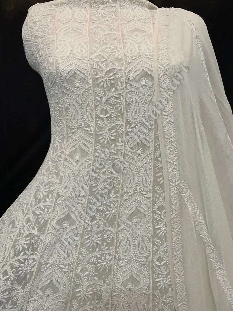 Mughal Nakkashi - Lucknowi Chikankari Anarkali, detail 2