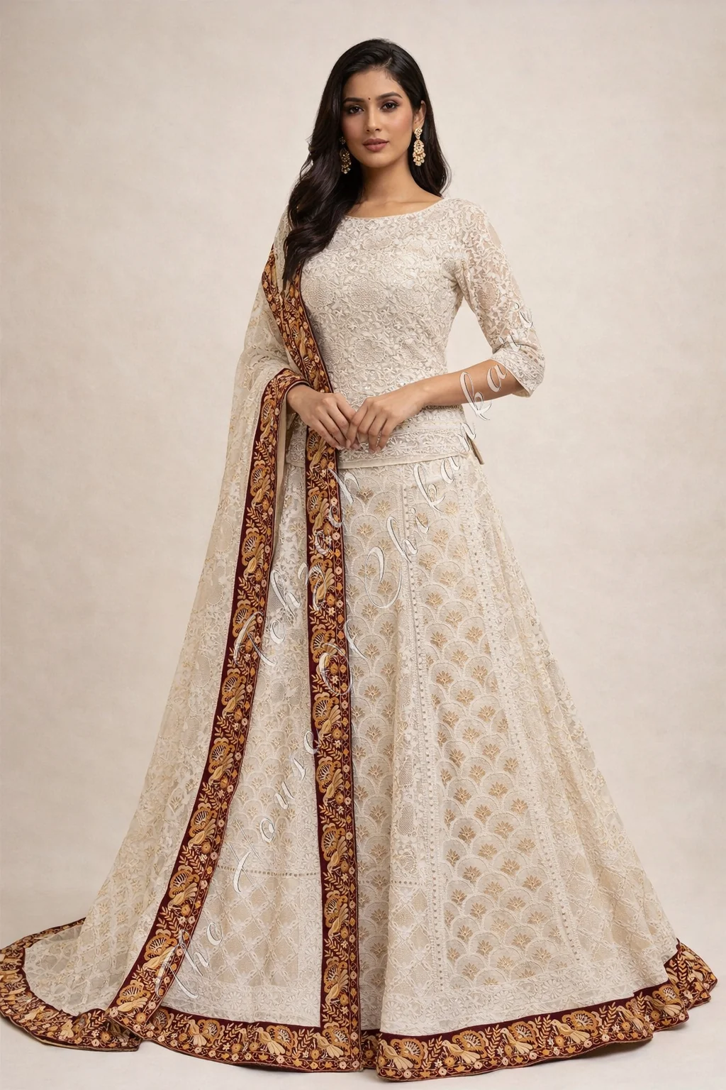 Mughal Nakkashi Tola Mukaish - Ek Taar Lucknowi Chikankari Lehenga Set