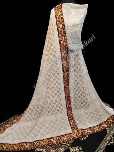 Mughal Nakkashi Tola Mukaish - Ek Taar Lucknowi Chikankari Lehenga Set, detail 2