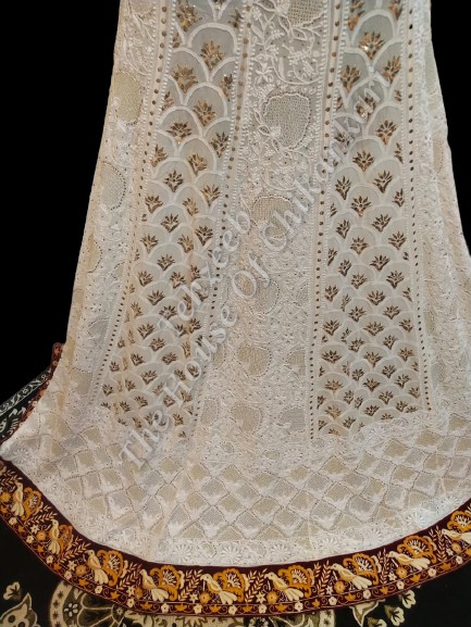 Mughal Nakkashi Tola Mukaish - Ek Taar Lucknowi Chikankari Lehenga Set, detail 3