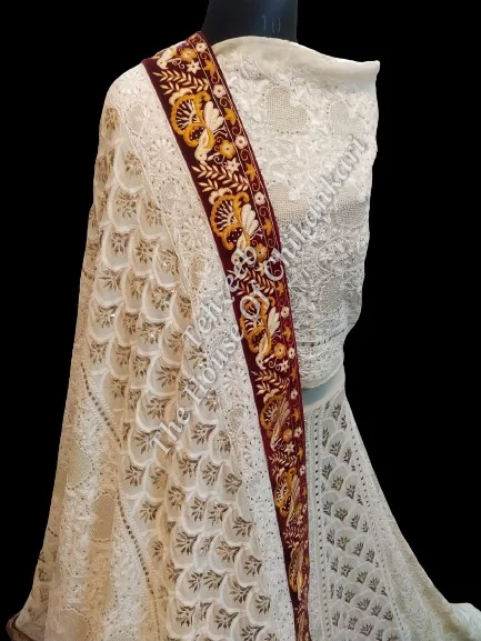 Mughal Nakkashi Tola Mukaish - Ek Taar Lucknowi Chikankari Lehenga Set, detail 4