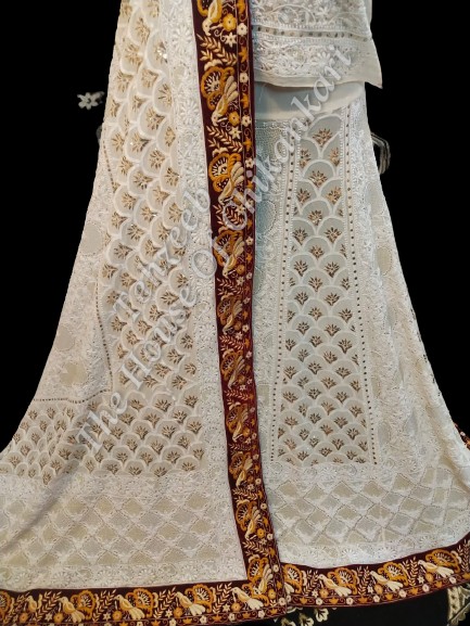 Mughal Nakkashi Tola Mukaish - Ek Taar Lucknowi Chikankari Lehenga Set, detail 5