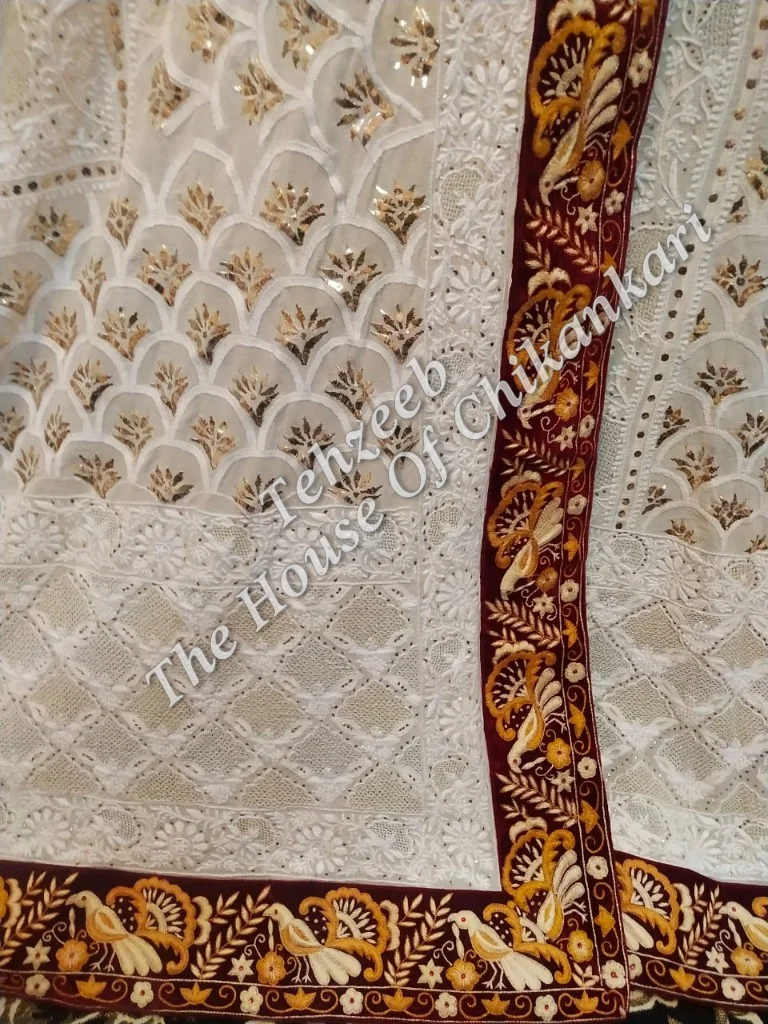 Mughal Nakkashi Tola Mukaish - Ek Taar Lucknowi Chikankari Lehenga Set, detail 6