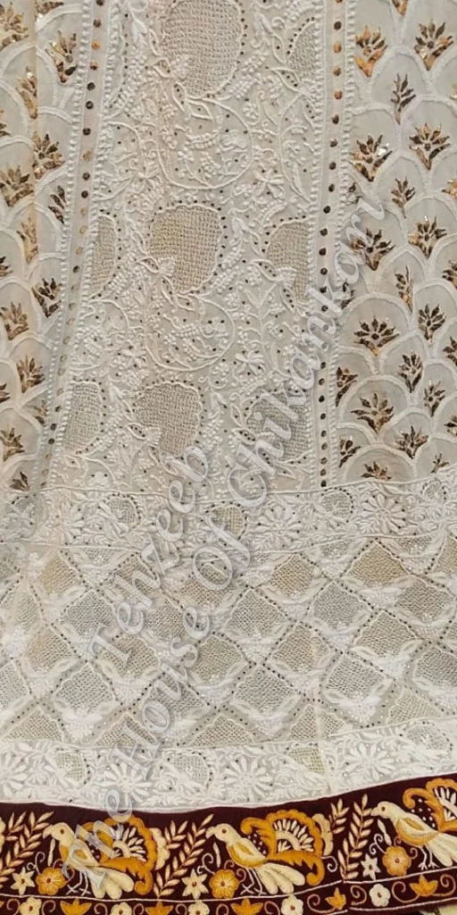 Mughal Nakkashi Tola Mukaish - Ek Taar Lucknowi Chikankari Lehenga Set, detail 7