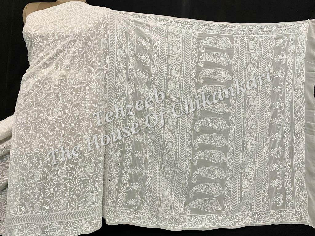Nakkashi - Ek Taar Chikankari Saree, Ivory Floral Vine, detail 2