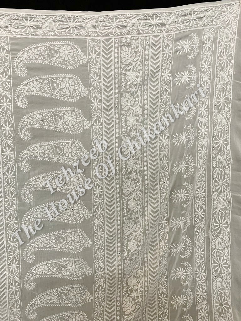 Nakkashi - Ek Taar Chikankari Saree, Ivory Floral Vine, detail 3