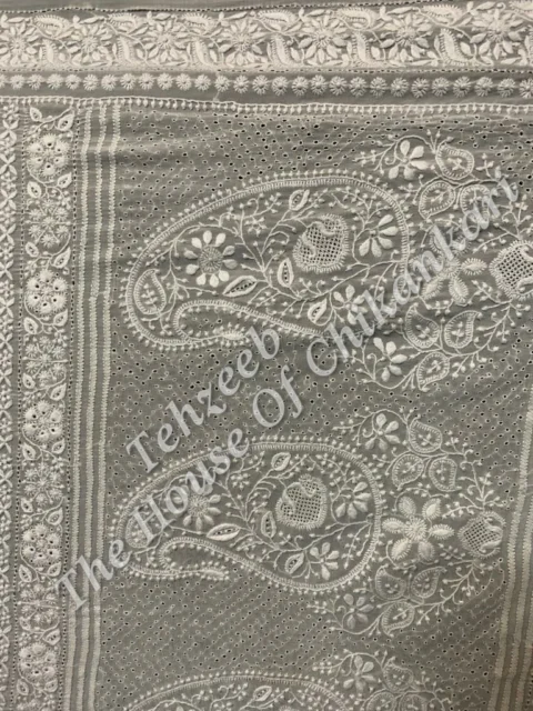 Nakkashi - Ek Taar Chikankari Saree, Grey-White Paisley