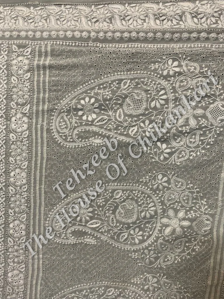 Nakkashi - Ek Taar Chikankari Saree, Grey-White Paisley