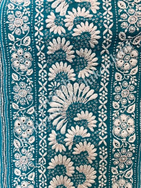 Nakkashi - Ek Taar Chikankari Saree, Teal with Ivory Paisley Border