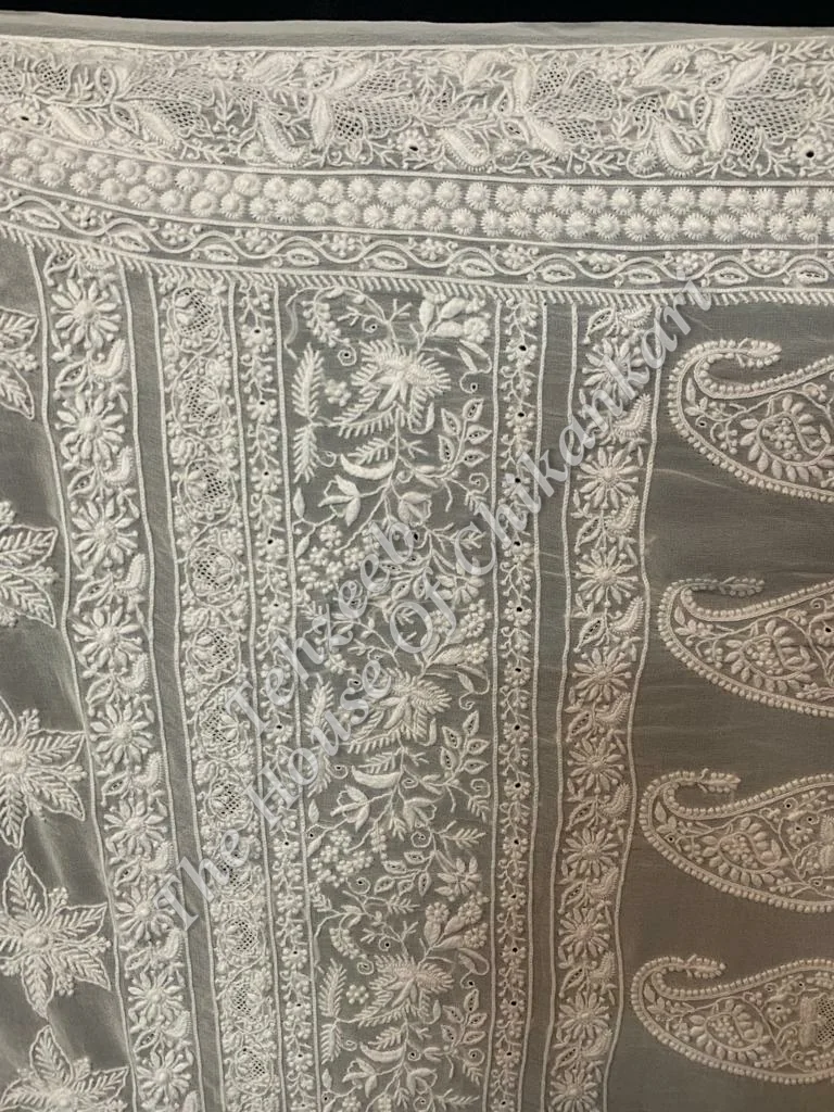 Nakkashi - Ek Taar Chikankari Saree, Grey-White Paisley, detail 3