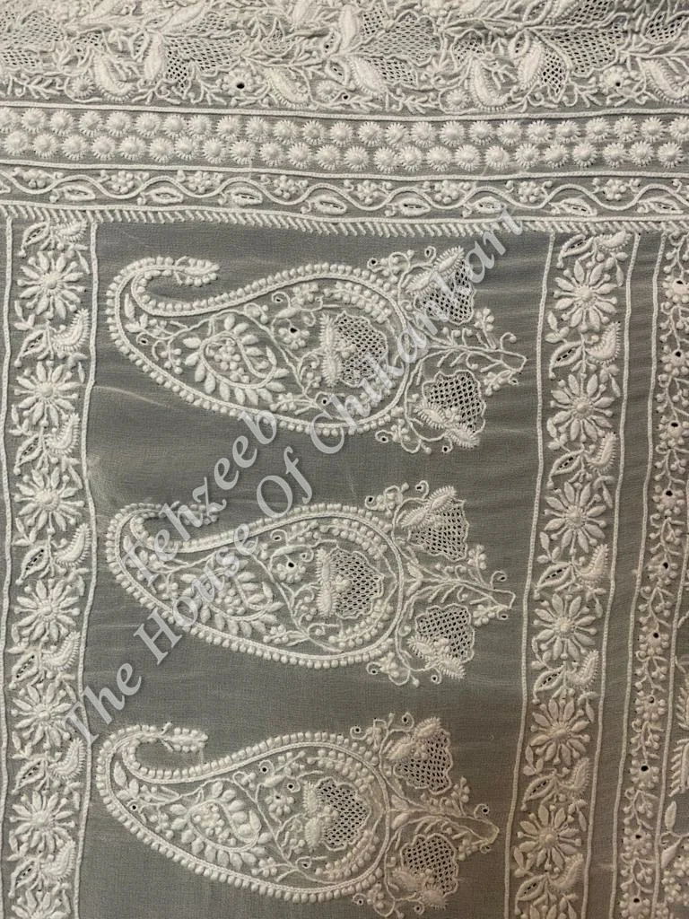 Nakkashi - Ek Taar Chikankari Saree, Grey-White Paisley, detail 5