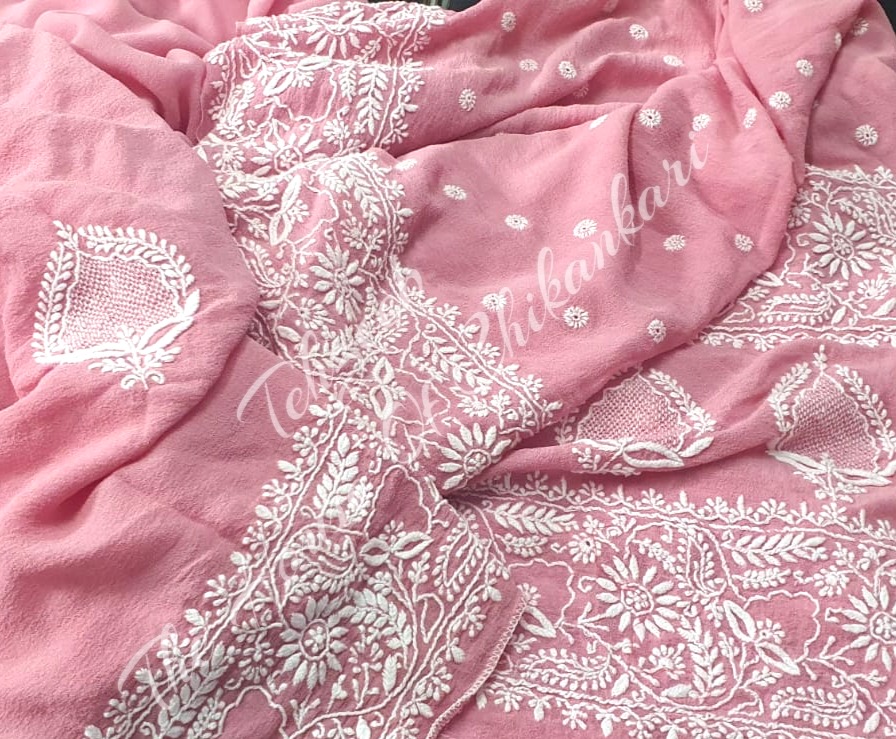 Nargis - The Elegance of Lucknowi Chikankari Set, Rose Pink, detail 2