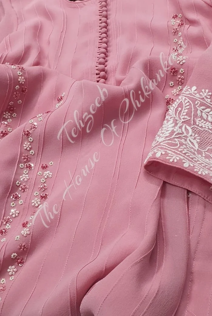 Nargis - The Elegance of Lucknowi Chikankari Set, Rose Pink, detail 3