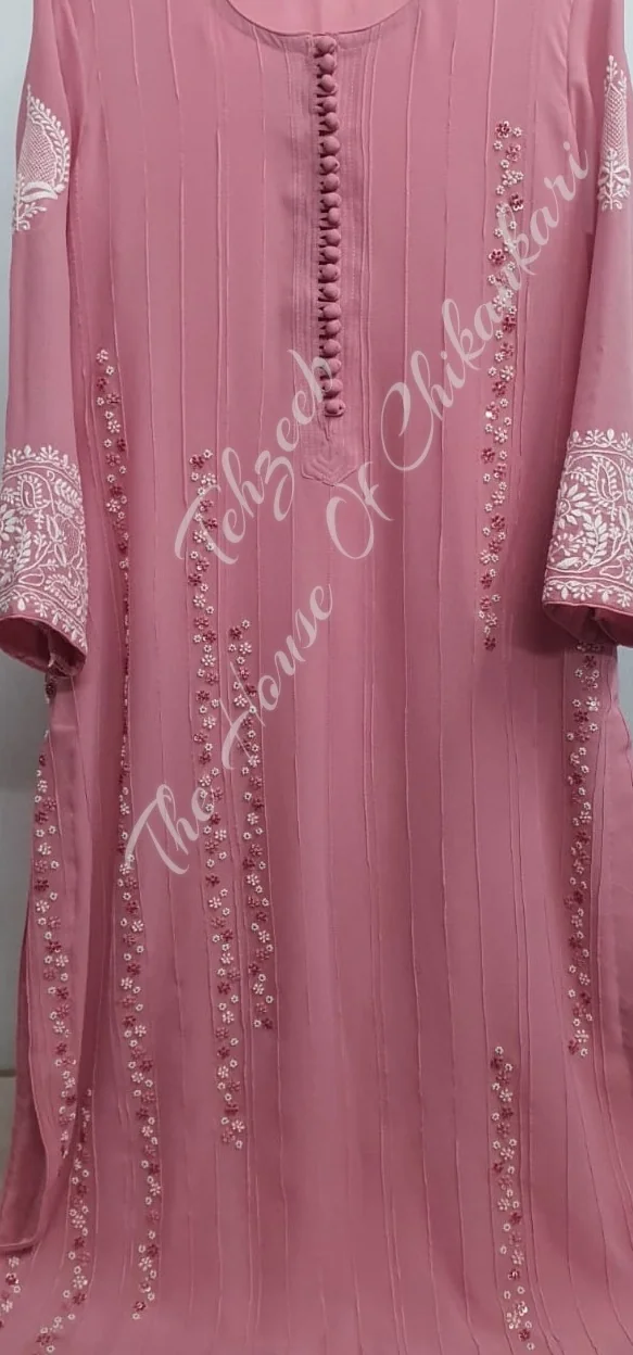 Nargis - The Elegance of Lucknowi Chikankari Set, Rose Pink, detail 4