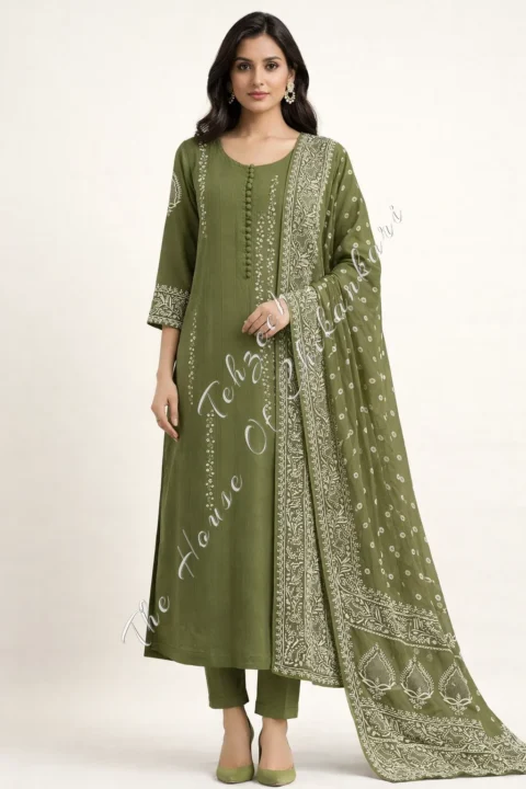 Nargis - The Elegance of Lucknowi Chikankari Set, Olive Green