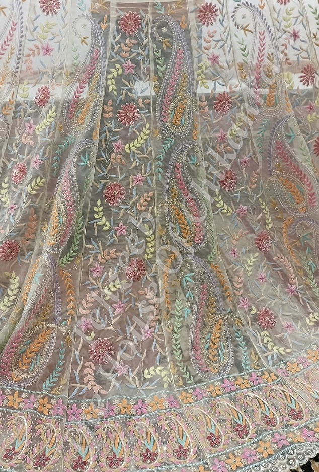 Organza Silk Lucknowi Chikankari Lehenga Set, Lavender Blue, detail 2