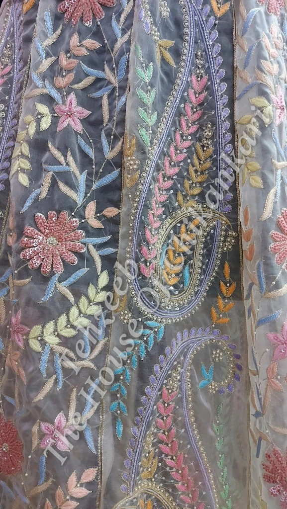 Organza Silk Lucknowi Chikankari Lehenga Set, Lavender Blue, detail 5