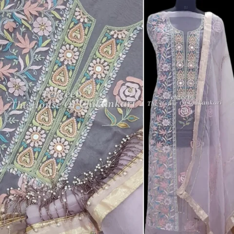 Organza Silk Lucknowi Chikankari Suit
