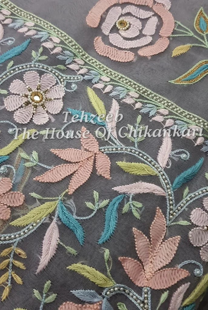 Organza Silk Lucknowi Chikankari Suit, detail 4