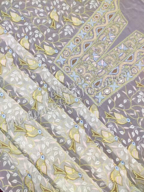 Paanchi Zardosi Lucknowi Chikankari Suit ( Organza Silk / Pure Georgette )