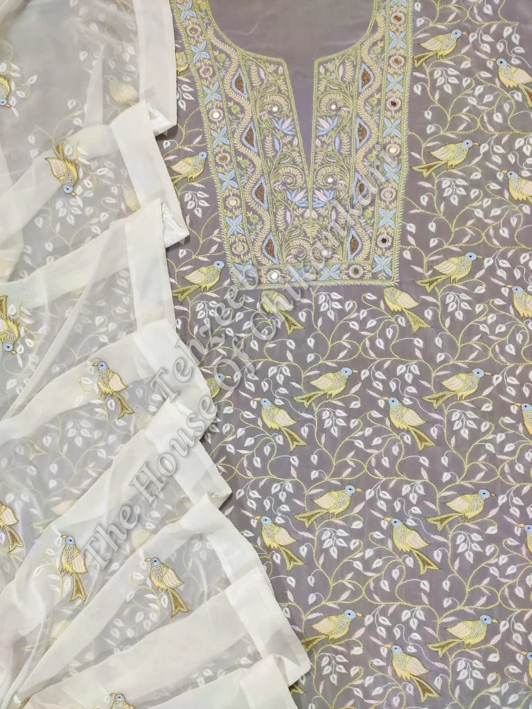 Paanchi Zardosi Lucknowi Chikankari Suit ( Organza Silk / Pure Georgette ), detail 5