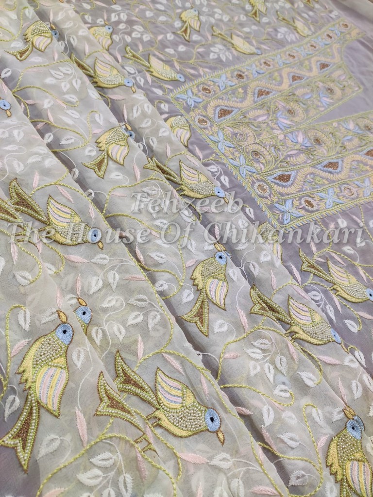 Paanchi Zardosi Lucknowi Chikankari Suit ( Organza Silk / Pure Georgette ), detail 6