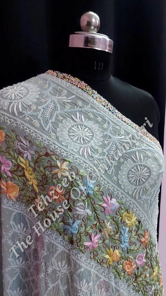 Parsigara - Chikankari Dupatta, detail 2