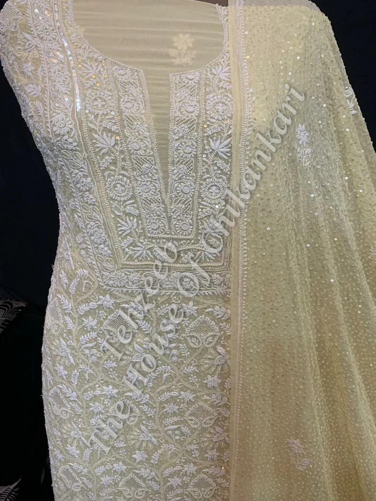 Party Wear Ek Taar Lucknowi Chikankari Suit, detail 4