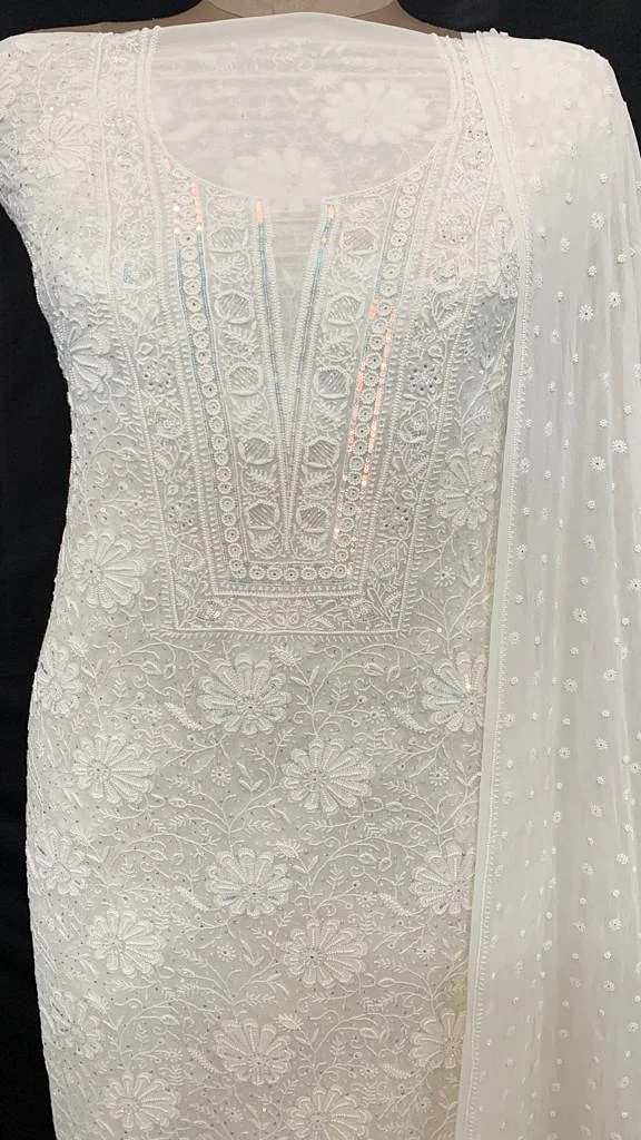Pearl & Swarovski Designer Ek Taar Chikankari Suit, detail 2