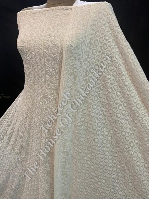 Pechani - The Mughal Nakkashi Chikankari Anarkali, Ivory Jaali Panels