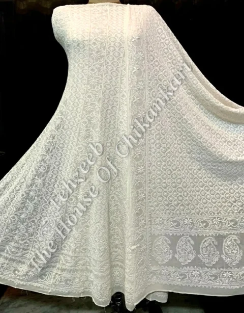 Pechani - The Mughal Nakkashi Chikankari Anarkali, White Jaali Kalis